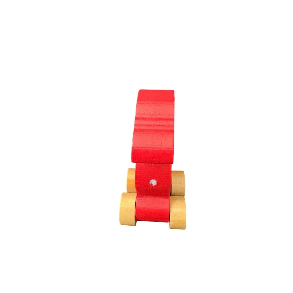 Wooden Pteranodon Dinosaur Rolling Toy Car Red Orange Wood Preschool Vehicle